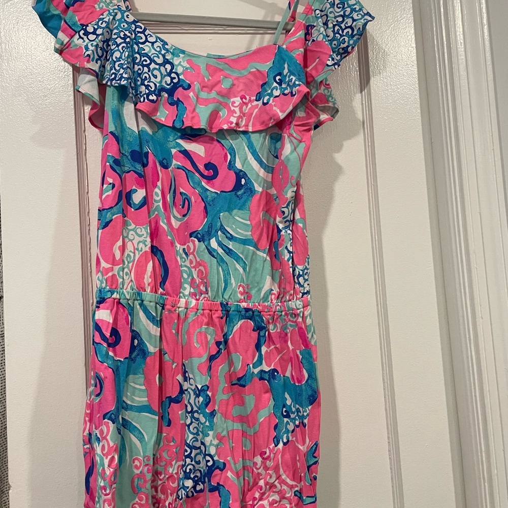 Lilly Pulitzer Pink and Blue Ruffle Jumpsuit